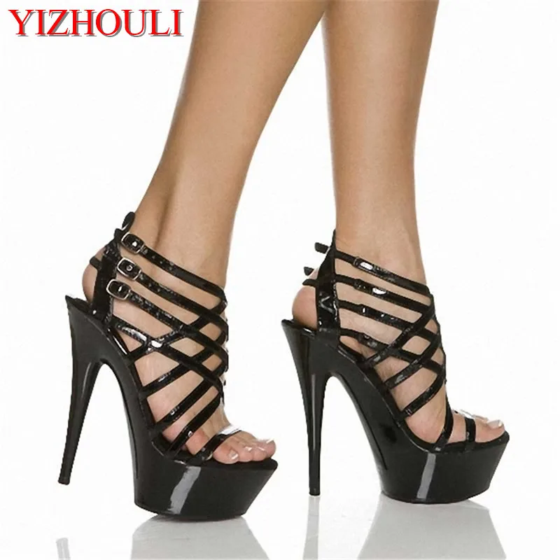 

Sexy women's shoes 15cm black lace-up high heels, model thin heel 6 inch high heel Roman dance shoes