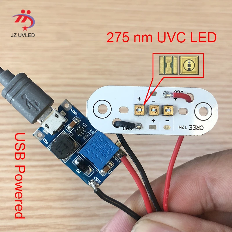 

275nm UVC LED module for DIY UVC Disinfection lamps With USB power supply board Deep UVC LED violet light sterilization 285nm