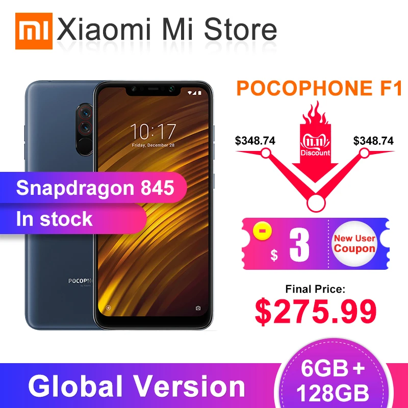 In Stock Global Version Xiaomi POCOPHONE F1 6GB 128GB Smartphone Snapdragon 845 6.18" FHD Screen 20MP Front Camera Mobile Phone
In Stock Global Version Xiaomi POCOPHONE F1 6GB 128GB Smartphone Snapdragon 845 6.18" FHD Screen 20MP Front Camera Mobile Phone