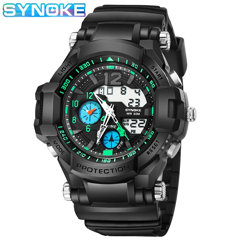 SYNOKE Men Quartz Wristwatch 2 time Dual Movement Multifunctional Electronic Watch Shockproof Alarm Waterproof Orologio Sportivo
SYNOKE Men Quartz Wristwatch 2 time Dual Movement Multifunctional Electronic Watch Shockproof Alarm Waterproof Orologio Sportivo