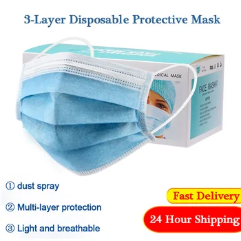 

50pcs Disposable Face Mask Medical Surgical Mask 3-layer Non-woven Dust Mask Mouth Mask Filter 24 Hours Shipping Wholesale