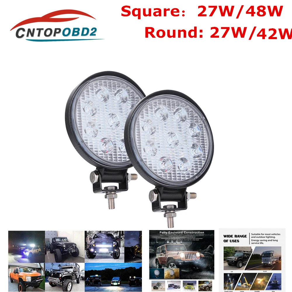 

2pcs 4x4 Offroad LED Light 27W 42W 48W SUV Truck Tractor Boat Trailer Spot Flood LED Working Light Bar LED Lamp Spotlight