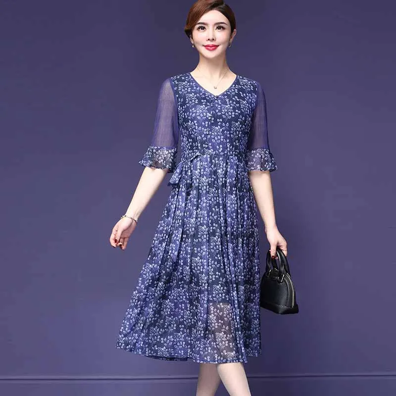 Gauze Floral Dress 2019 Spring And Summer New Style Trumpet Cuff V-neck Lace-up Pleated Skirt
Gauze Floral Dress 2019 Spring And Summer New Style Trumpet Cuff V-neck Lace-up Pleated Skirt