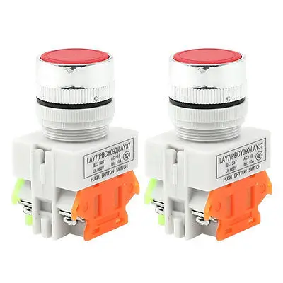 

2 Pcs Round Red Cap 2 Pin Momentary Electric Push Button Switch AC 660V 10A