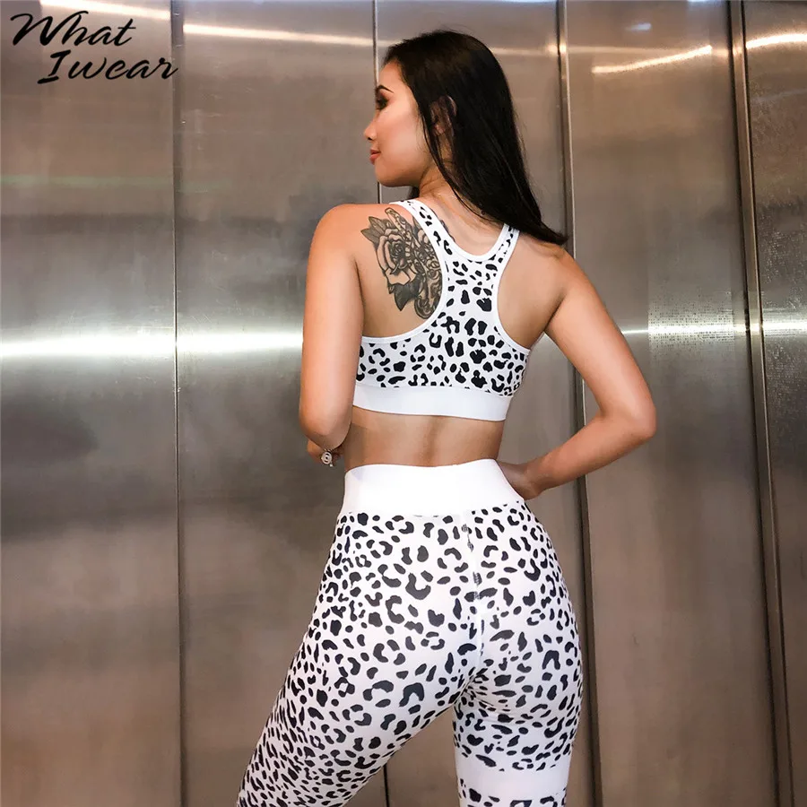 Women summer sets 2 pieces leopard print hot selling sporting suits sportwear stretched crop top high waitst leggings