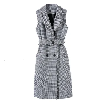 TVVOVVIN 2020 turn-down collar sleeveless gray plaided double breasted waist belts dress styles vest WK00102L
TVVOVVIN 2020 turn-down collar sleeveless gray plaided double breasted waist belts dress styles vest WK00102L