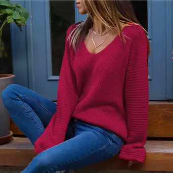Hot Fashion Sexy Women Winter Solid Color V Neck Long Sleeve Slim Sweater Top Loose Knitwear
Hot Fashion Sexy Women Winter Solid Color V Neck Long Sleeve Slim Sweater Top Loose Knitwear