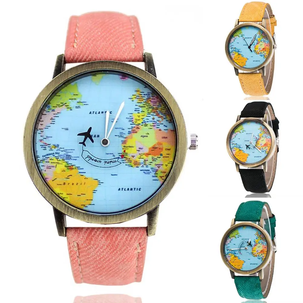 

Couple Watch Retro Clock Unisex World Map Watch Women Leather Strap Round Dial Analog Quartz Wrist Watch Men Watch  