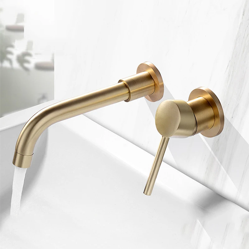 

Copper Hidden Wall Mounted Mixer Tap Bathroom Basin Faucet Sink Faucet Swivel Wall Spout Single Handle Concealed Faucet Kitchen