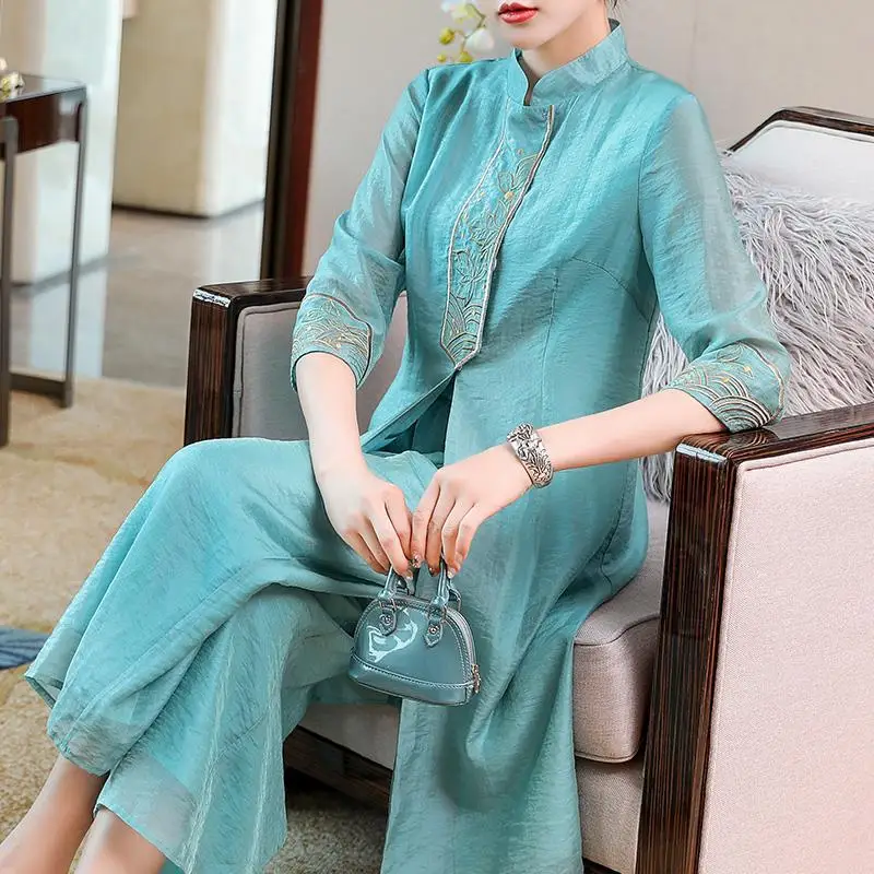 Женский костюм в китайском стиле ретро Ципао с винтажной вышивкой рубашка и