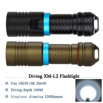High power LED Waterproof Scuba Diving Flashlight underwater Torch 10000LM XML L2 LED Aluminum Stepless Adjust Brightness lampe
High power LED Waterproof Scuba Diving Flashlight underwater Torch 10000LM XML L2 LED Aluminum Stepless Adjust Brightness lampe