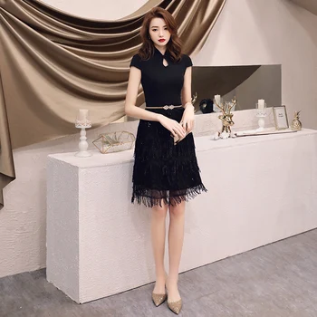 Black Tassel Women Evening Party Dress Sexy Mandarin Collar Qipao With Belt Cheongsam Chinese Style Short Sleeve Robe De Soiree
Black Tassel Women Evening Party Dress Sexy Mandarin Collar Qipao With Belt Cheongsam Chinese Style Short Sleeve Robe De Soiree