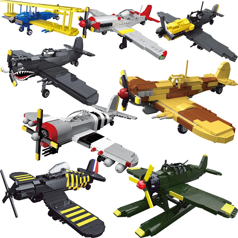 Military Classic Airplane BF-109/PT-17/ P-51/P-47/AR196 Model Building Blocks WW2 Aircraft Bricks Toys For Boys
Military Classic Airplane BF-109/PT-17/ P-51/P-47/AR196 Model Building Blocks WW2 Aircraft Bricks Toys For Boys