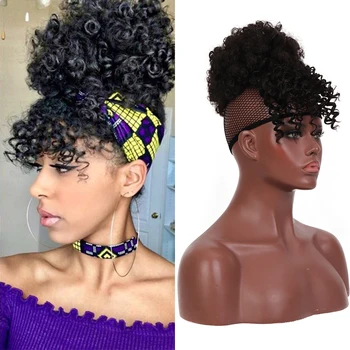 AILIADE Synthetic Short Afro Kinky Hair Bun with Bangs Drawstring Chignons Pony Tail Clip in Hair Extension on Puff Hair Bun
AILIADE Synthetic Short Afro Kinky Hair Bun with Bangs Drawstring Chignons Pony Tail Clip in Hair Extension on Puff Hair Bun