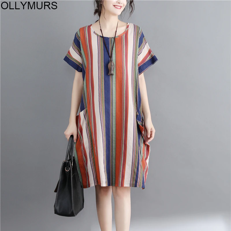 Batwing Cotton Linen Dress For Women Oversize Vintage Plus Size Summer Striped Dress Robe Female Retro A-Line Dress Sundress 4XL
Batwing Cotton Linen Dress For Women Oversize Vintage Plus Size Summer Striped Dress Robe Female Retro A-Line Dress Sundress 4XL