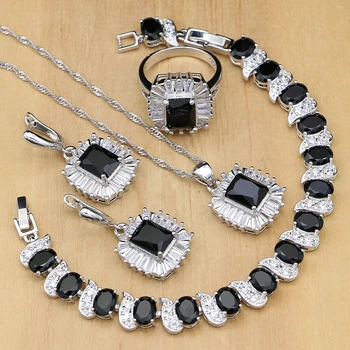 925 Silver Jewelry Sets Black Cubic Zirconia White Crystal Decoration For Women Party Earrings/Rings/Bracelet/Necklace Set
925 Silver Jewelry Sets Black Cubic Zirconia White Crystal Decoration For Women Party Earrings/Rings/Bracelet/Necklace Set