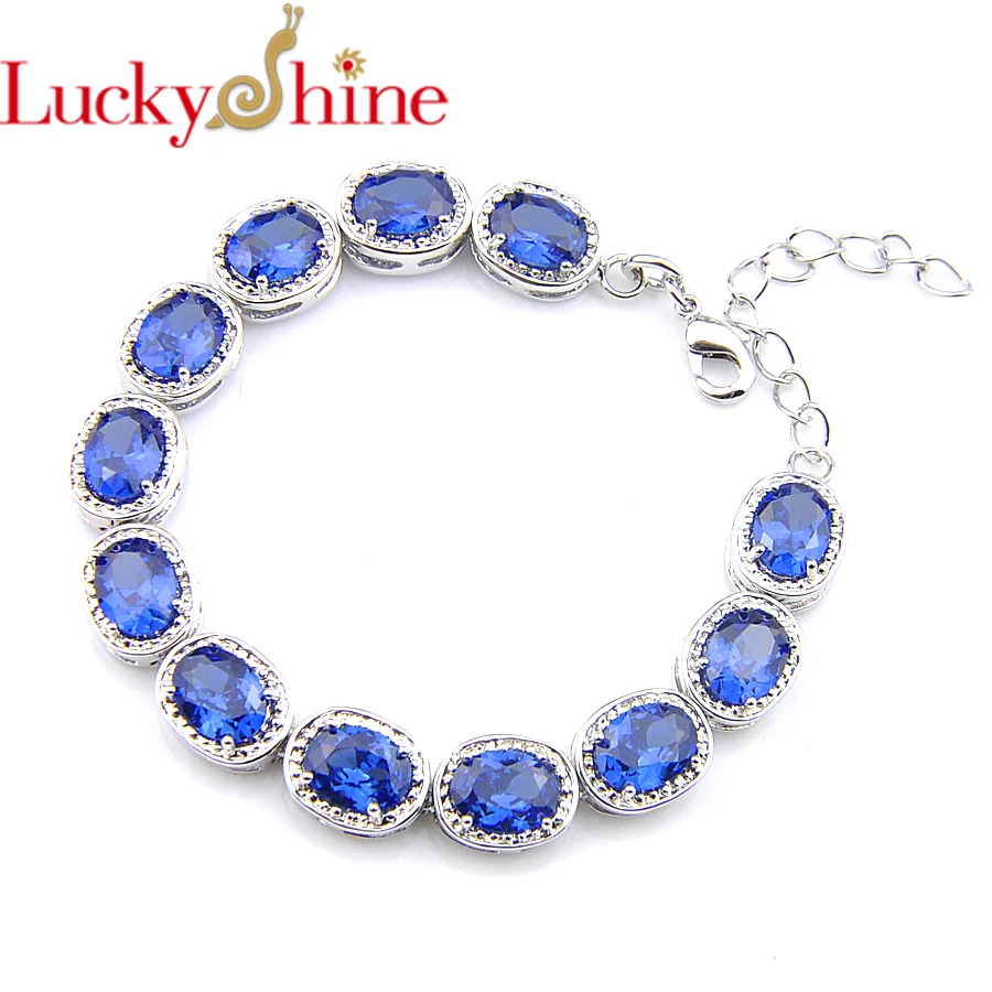 

LuckyShine NEW Oval Blue Zircon Gems Bracelets Silver Bracelets & Bangles Russia Australia for Women Friend Gifts Jewelry 22'inc