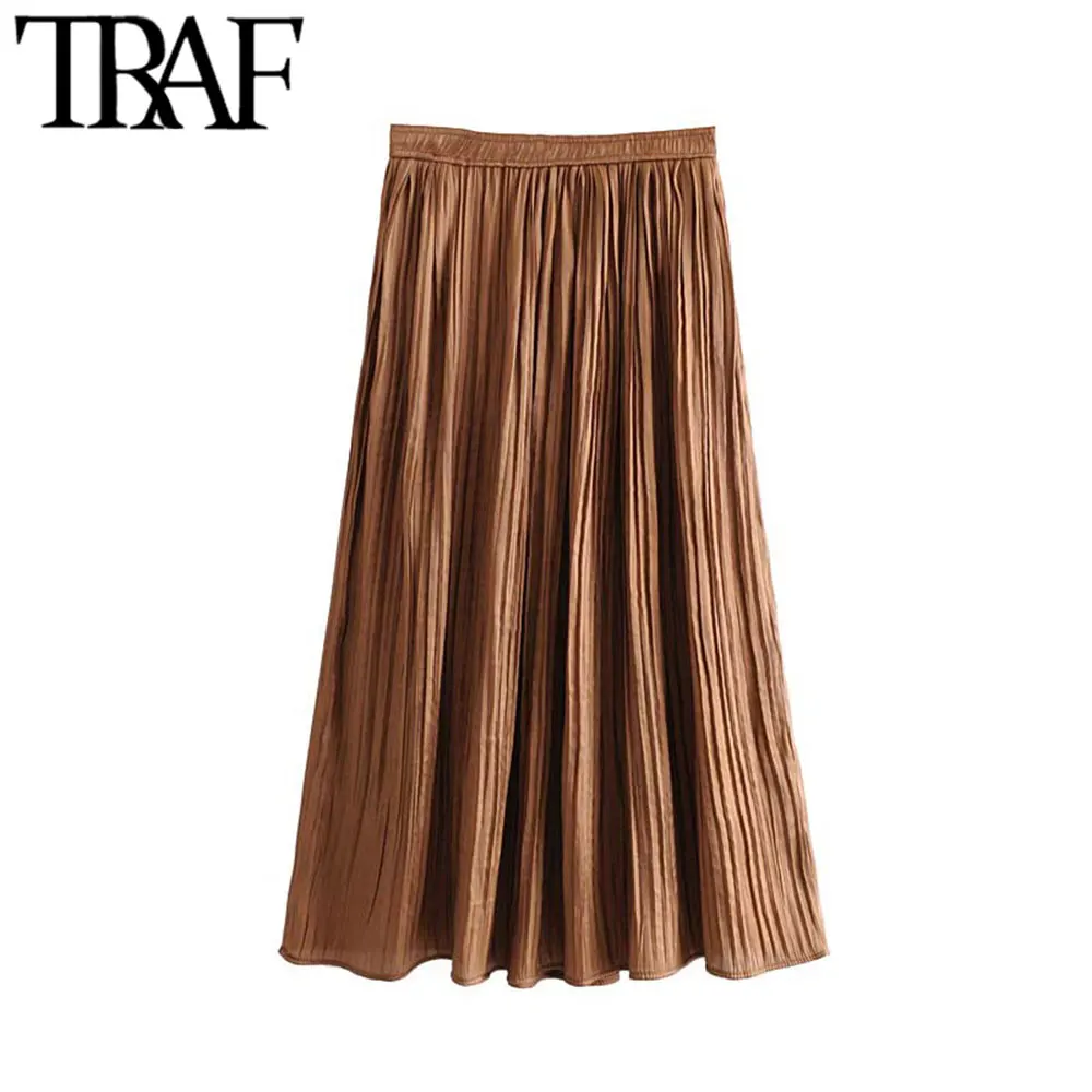 TRAF Women Stylish Shiny Solid Pleated Maxi Skirt Vintage Fashion Elastic Waist Office Lady Long Skirts Casual Faldas Mujer
TRAF Women Stylish Shiny Solid Pleated Maxi Skirt Vintage Fashion Elastic Waist Office Lady Long Skirts Casual Faldas Mujer