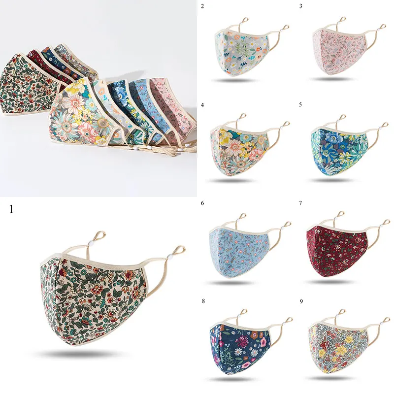 Breathable Summer Adjustable Washable Masks Ear Buckle Floral Printed Mouth Masks Women Retro Mouth-muffle Wholesale Face Covers