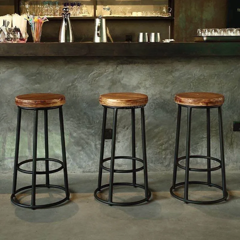 Retro Bar Chair High Stool Iron Wear Resistant Mobile Phone Shop Craft Style Ktv Game Hall |