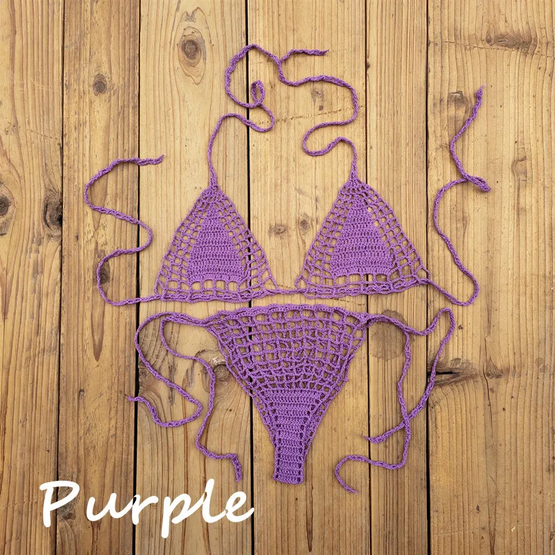 Handmade Crochet Bikini Set - Sexy Micro-Swimsuit  Beach Sundress