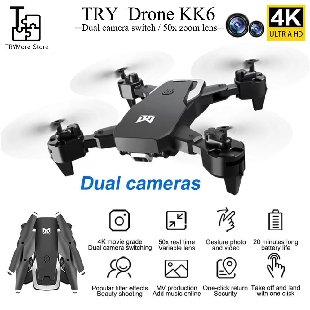 Новинка Игрушки Kk6 Дрон Профессиональный 4k двойная камера Wifi Fpv летает 20 минут