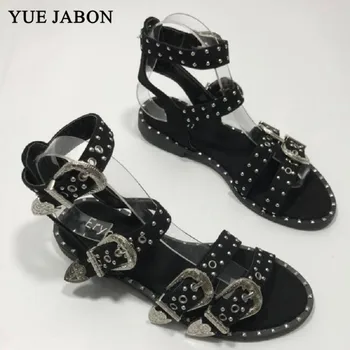 Black Summer Multiple Buckle Rivets Rivets Peep Toe Ankle Wrap Women Sandals Open Toe Metal Back Strap Flat Heels Lady Shoes
Black Summer Multiple Buckle Rivets Rivets Peep Toe Ankle Wrap Women Sandals Open Toe Metal Back Strap Flat Heels Lady Shoes