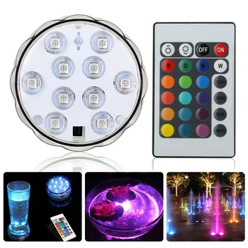 10 LED RGB Submersible Lights Wireless Waterproof Changing Color Night Lamp with Remote Controller Wedding Christmas Decor
10 LED RGB Submersible Lights Wireless Waterproof Changing Color Night Lamp with Remote Controller Wedding Christmas Decor