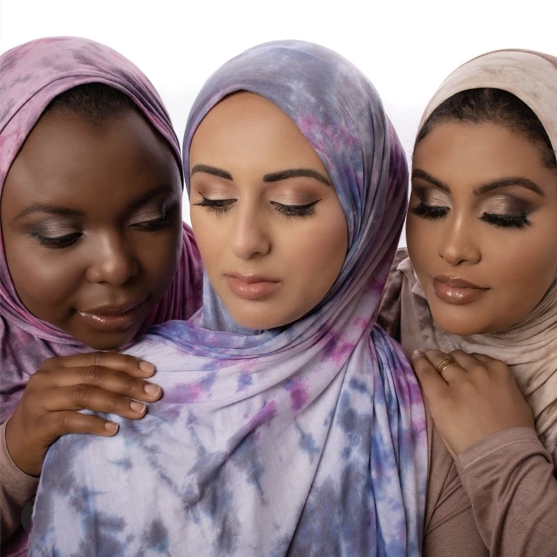 

2PCS/LOT New Plain Hand-made Tie Dye Modal Cotton Jersey Fashion Headwrap Muslim Hijabs for Woman Long Headscarf Wholesale
