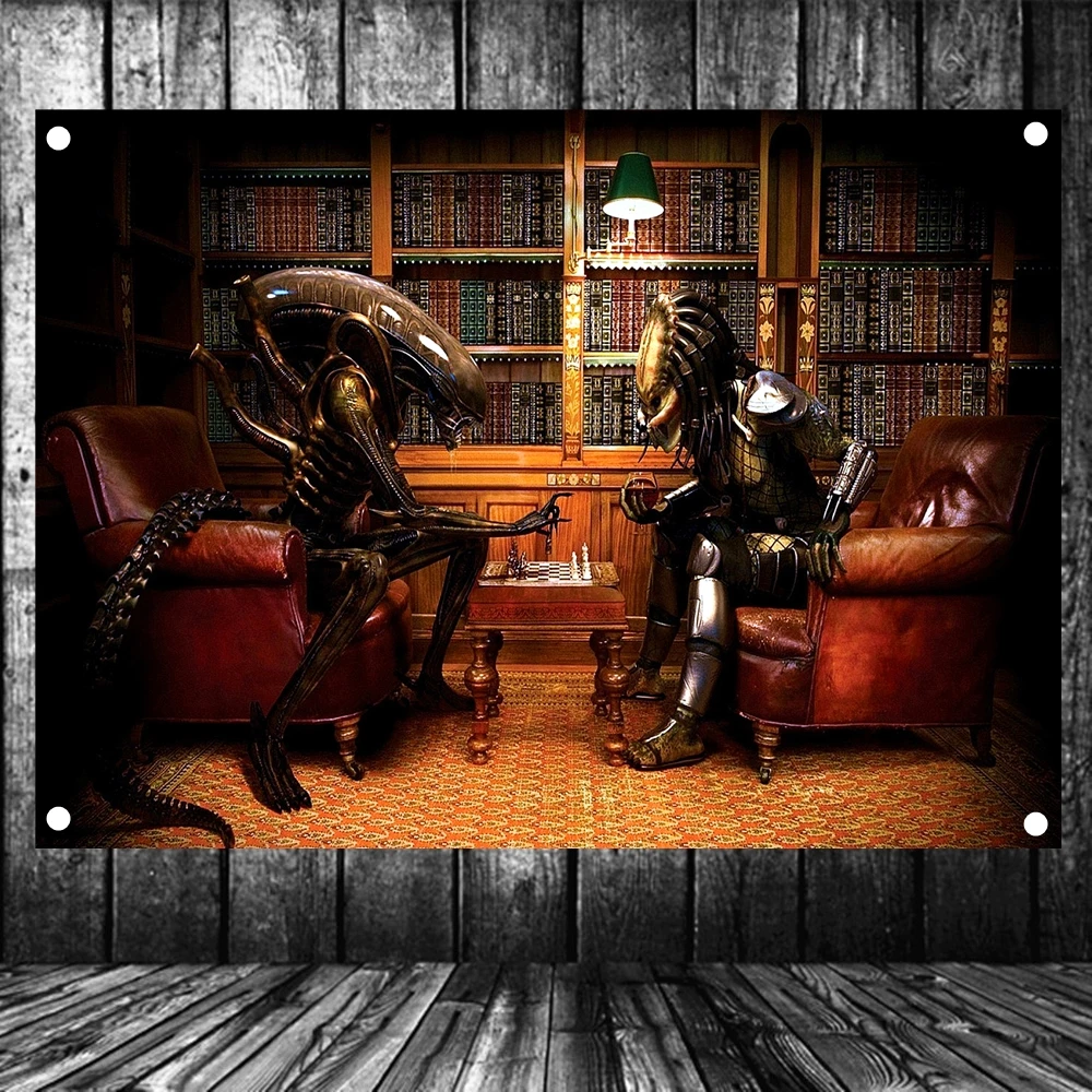 Винтажные кинопостеры Alien VS Predator Play в виде шахматных героев Высококачественная