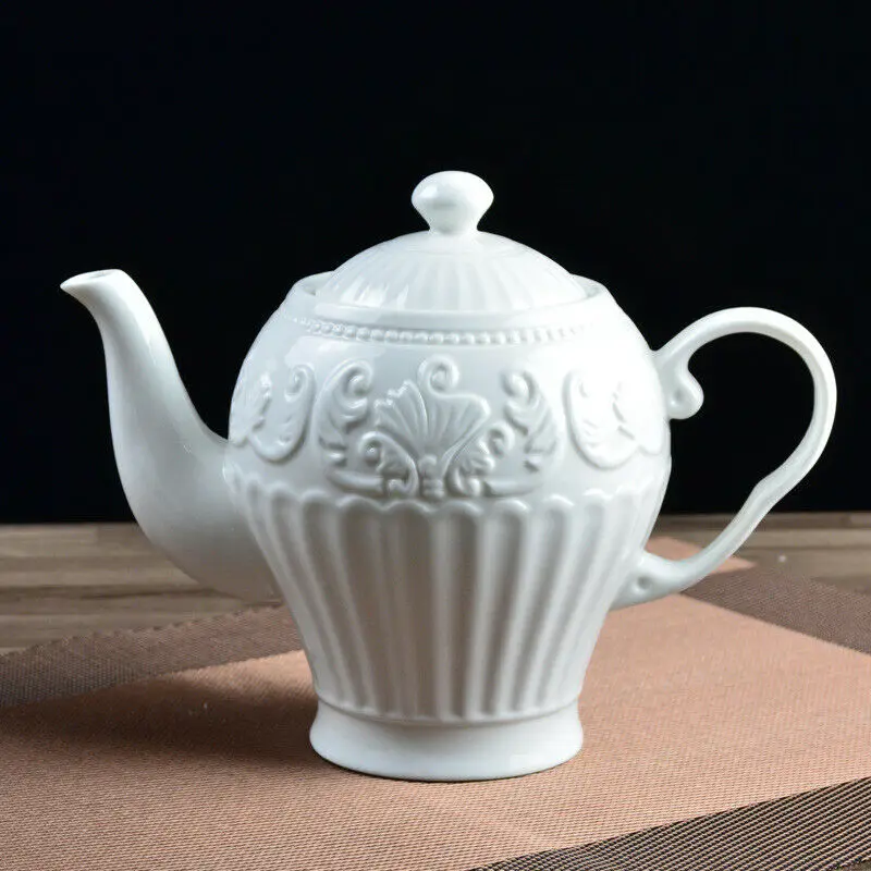 Ceramic Teapot 1L Big Size Embossed White Ceramic Coffee Pot Bone China Afternoon Tea Flower Tea Teaset Cold Water Pot
Ceramic Teapot 1L Big Size Embossed White Ceramic Coffee Pot Bone China Afternoon Tea Flower Tea Teaset Cold Water Pot