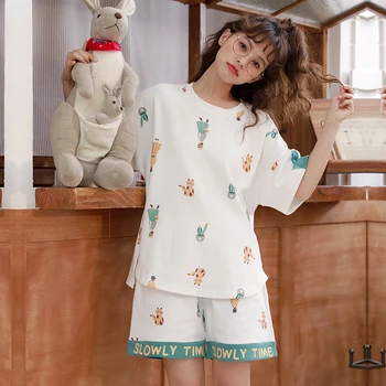 New Fashion Pajamas For Women Summer Short Sleeve+Pants 2 Pcs Cooton Good Quality Pyjama Sets Comfortable Night Sleepwear
New Fashion Pajamas For Women Summer Short Sleeve+Pants 2 Pcs Cooton Good Quality Pyjama Sets Comfortable Night Sleepwear