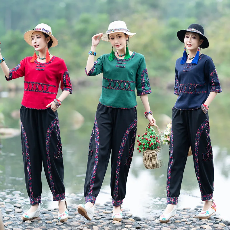 2019 New Style Ethnic-Style WOMEN'S Dress Retro Cotton Linen Hand-cranking Embroidery Mixed Colors Tops Women's + Loose Pants Se
2019 New Style Ethnic-Style WOMEN'S Dress Retro Cotton Linen Hand-cranking Embroidery Mixed Colors Tops Women's + Loose Pants Se