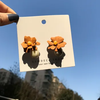 

ins holiday style elegant flower earrings Mori Super fairy temperament orange earrings seaside beach earrings