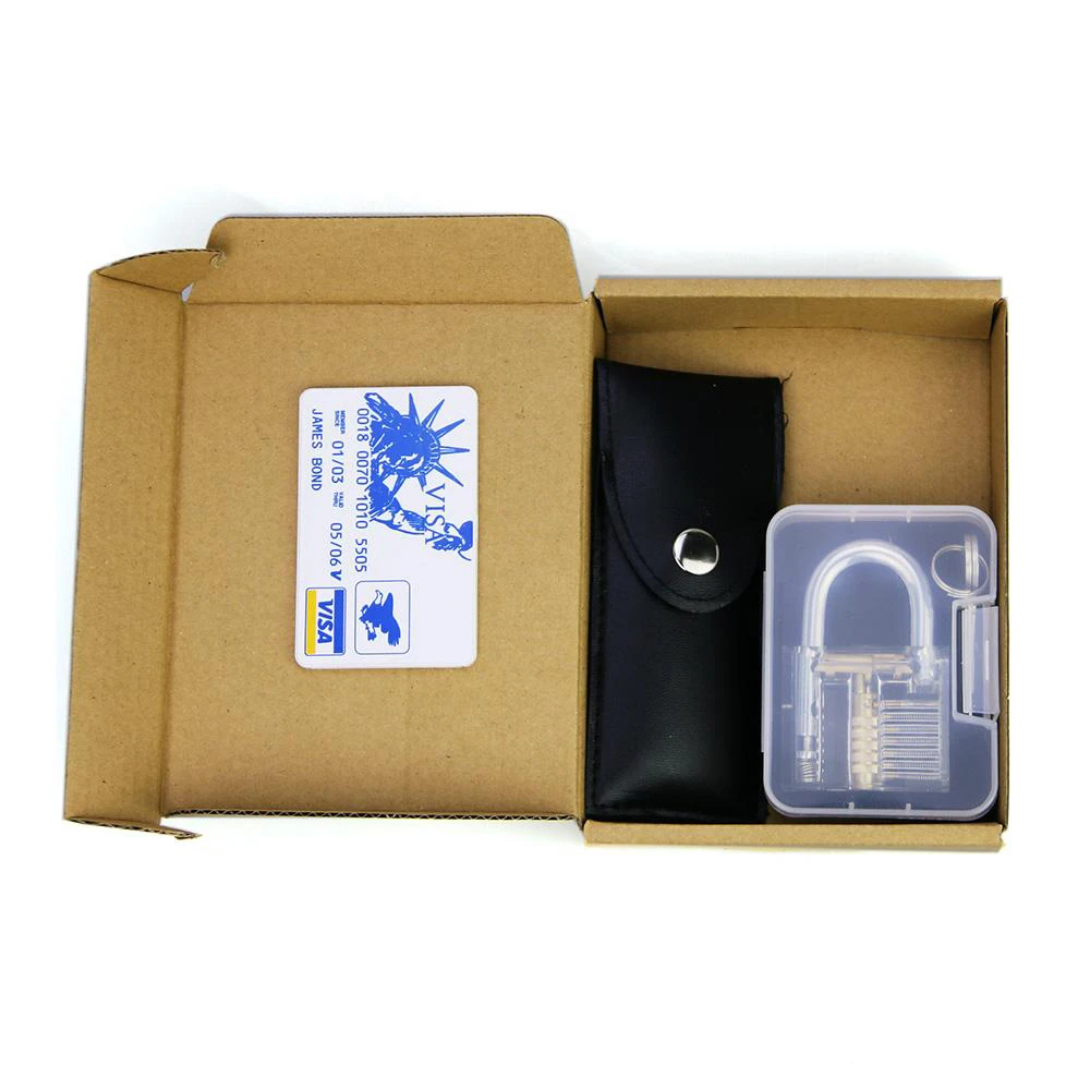 

Free Shipping 12pcs set Stainless Steel Lock Picks Locksmith Tools + 1pcs transparent padlock + 1 set credit card lock pick set