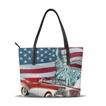 Ladies Hand Tote Bag Waving USA Flag And Retro Car Fashion Women Shoulder Bags Messenger Bags Female HandBag OLN
Ladies Hand Tote Bag Waving USA Flag And Retro Car Fashion Women Shoulder Bags Messenger Bags Female HandBag OLN