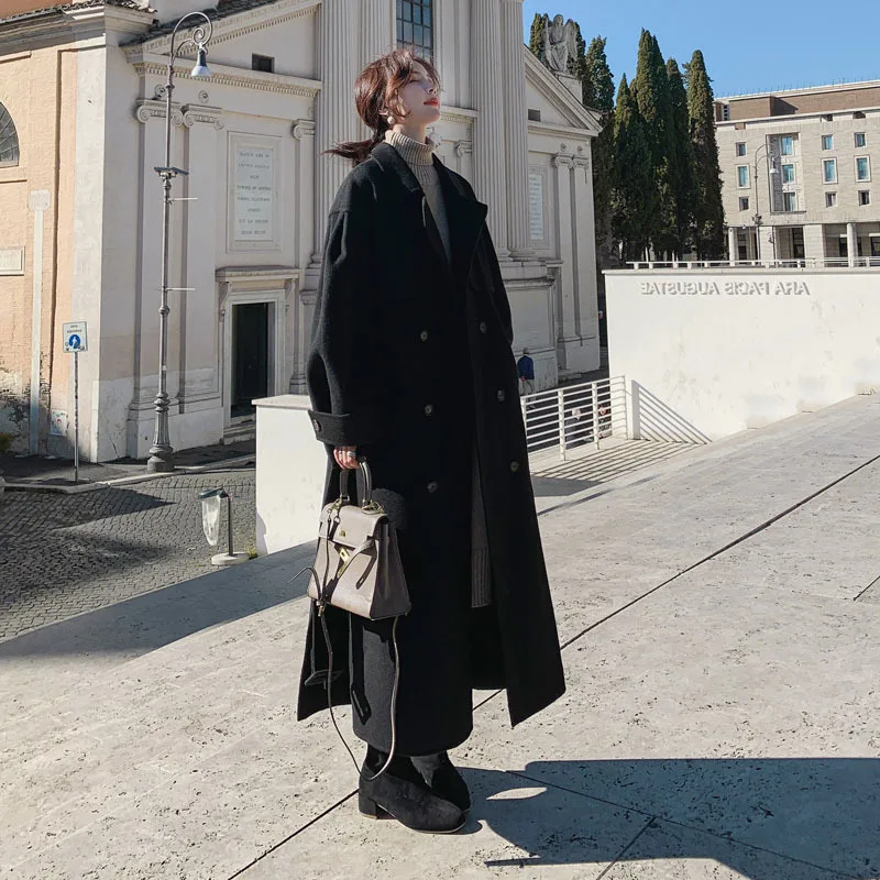 Overcoat Women's Long over-the-Knee Korean-style Winter Woolen Jacket Exta-long Hepburn Wind Elegant Woolen Cloth Loose-Fit Blac 
Overcoat Women's Long over-the-Knee Korean-style Winter Woolen Jacket Exta-long Hepburn Wind Elegant Woolen Cloth Loose-Fit Blac