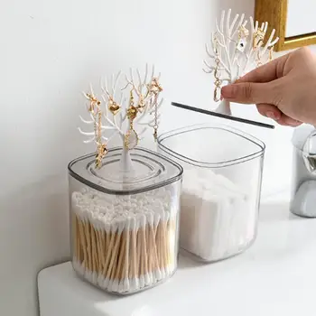 Desktop Storage Box with Small Tree Rack Transparent Cotton Swab Box Storage Organizer Jar for Cotton Swabs, Makeup Sponges
Desktop Storage Box with Small Tree Rack Transparent Cotton Swab Box Storage Organizer Jar for Cotton Swabs, Makeup Sponges