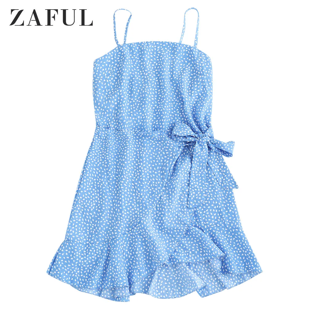 ZAFUL New Women Summer Knotted Dress Sleeveless Raindrop Print Ruffle Dress Bandage Mini Strap Evening Party Frilled Sexy Dress
ZAFUL New Women Summer Knotted Dress Sleeveless Raindrop Print Ruffle Dress Bandage Mini Strap Evening Party Frilled Sexy Dress