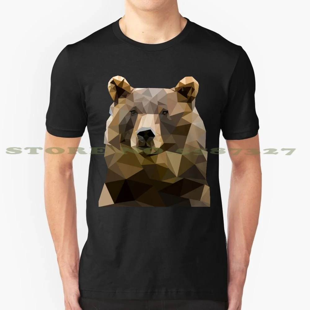 Brown Poly Bear Summer Funny T Shirt For Men Women Animals Polygon Geometric Modern Graphic Bears Woodland | Мужская одежда