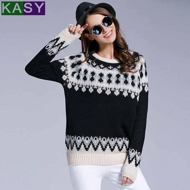 2019 Women Casual Autumn Winter Crew Neck Black Jacquard Sweaters Outfits Long Sleeve Pattern Knits Pullovers Jumpers
2019 Women Casual Autumn Winter Crew Neck Black Jacquard Sweaters Outfits Long Sleeve Pattern Knits Pullovers Jumpers