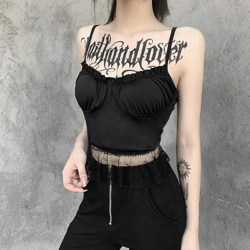 NCLAGEN Lace Patchwork Women Chest Pleated Ruched Camisole Backless Harajuku Black Vintage Matching Crop Top Bodycon Camis Tank 
NCLAGEN Lace Patchwork Women Chest Pleated Ruched Camisole Backless Harajuku Black Vintage Matching Crop Top Bodycon Camis Tank