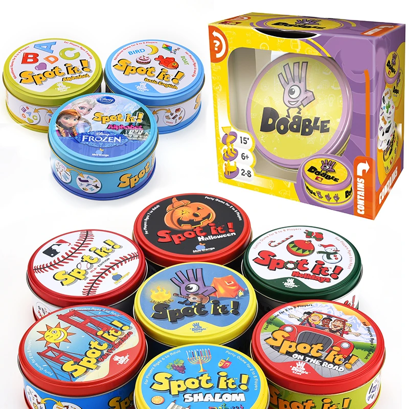 Spot It Dobbles On The Road Halloween Holiday abc Basic HIP Cards Board Game Original Animals Go Camping Sports Metal Tin Box
Spot It Dobbles On The Road Halloween Holiday abc Basic HIP Cards Board Game Original Animals Go Camping Sports Metal Tin Box