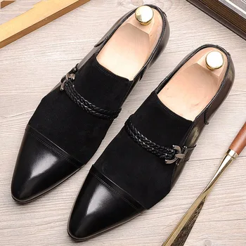 Men's Plain Toe Suede Stitching Genuine Leather Dress Shoes Italian Brand Black Wedding Shoes Male Formal Oxford Shoe 
Men's Plain Toe Suede Stitching Genuine Leather Dress Shoes Italian Brand Black Wedding Shoes Male Formal Oxford Shoe