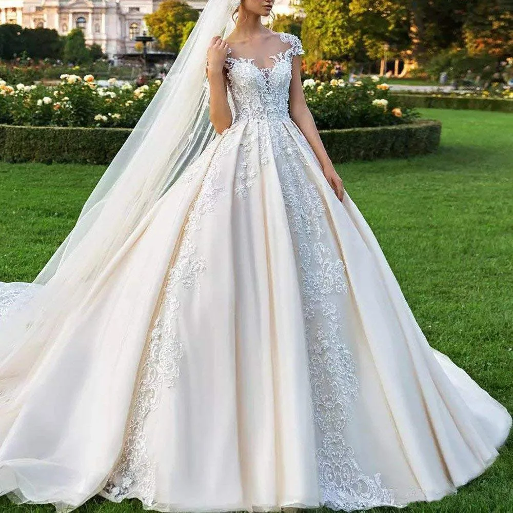 

Vintage Vestidos De novia Satin Ball Gown Wedding Dress With 3D Flower Floor Length Elegant White / Ivory Wedding Dress Bohemian