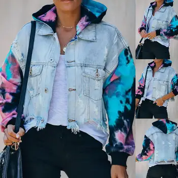 2020 New Women Fashion Long Sleeve Pockets Tie Dye Ripped Denim Jacket Streetwear Coat Women's clothing женская куртка 
2020 New Women Fashion Long Sleeve Pockets Tie Dye Ripped Denim Jacket Streetwear Coat Women's clothing женская куртка