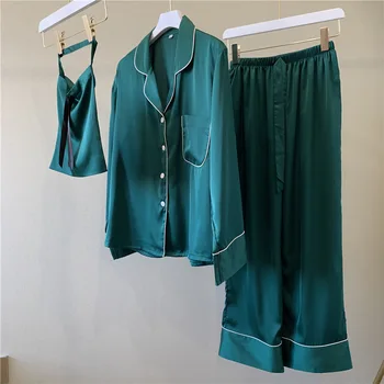Solid Satin Silk Turn-down Collar Full Length Pajama Set for women Pijamas Ladies Lingerie Homewear Nightwear womens clothing
Solid Satin Silk Turn-down Collar Full Length Pajama Set for women Pijamas Ladies Lingerie Homewear Nightwear womens clothing