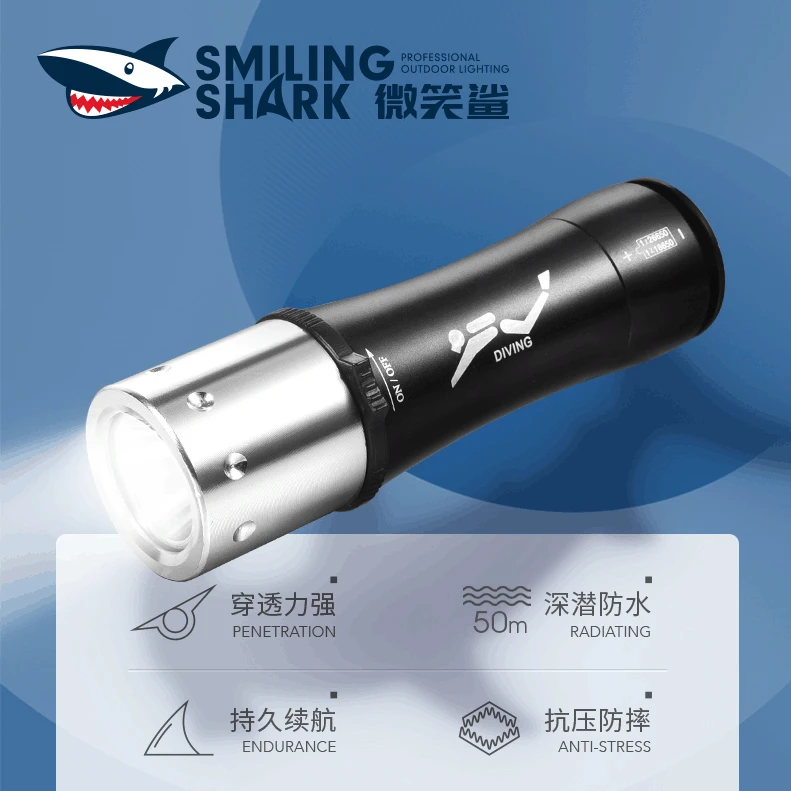 Smiling shark Diving Flashlight Waterproof Rechargeable Profession Diving Multi-functional Super Bright Long Shots Shui-lu Dual
Smiling shark Diving Flashlight Waterproof Rechargeable Profession Diving Multi-functional Super Bright Long Shots Shui-lu Dual