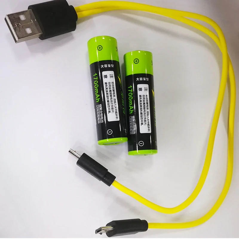 2pcs/lot 1.5v 1700mah AA5 Capacity li-polymer USB rechargeable lithium usb battery and a cable | Электроника