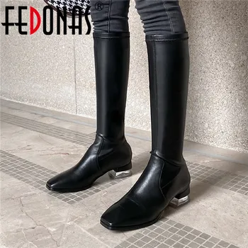 FEDONAS Elegant Genuine Leather Nee High Boots Back Zipper Winter Newest Thick Heels Shoes Woman Party Working Slim Long Shoes 
FEDONAS Elegant Genuine Leather Nee High Boots Back Zipper Winter Newest Thick Heels Shoes Woman Party Working Slim Long Shoes